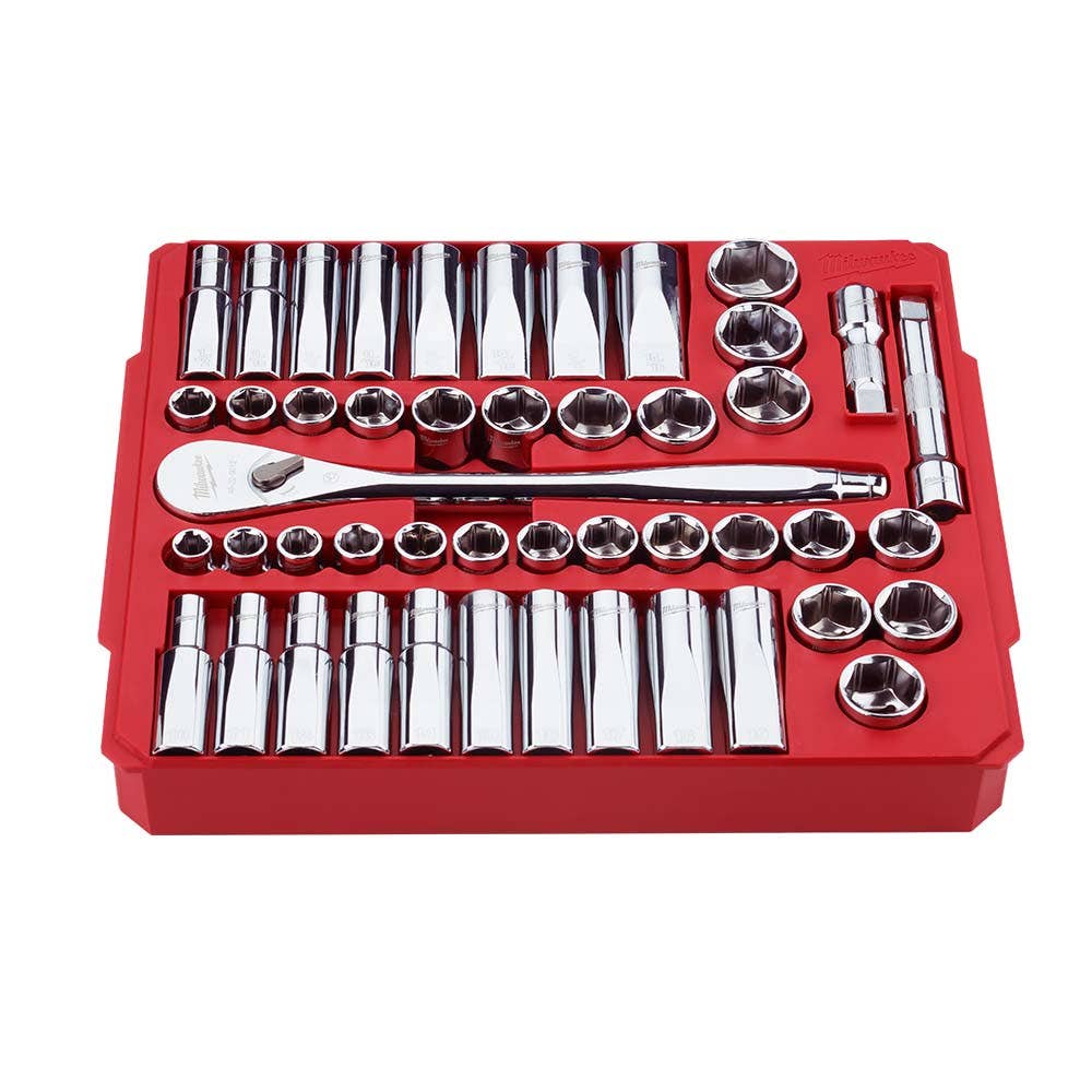 MILWAUKEE 1/2inch Drive 47 Piece Metric and SAE Ratchet and Socket Set 48229010