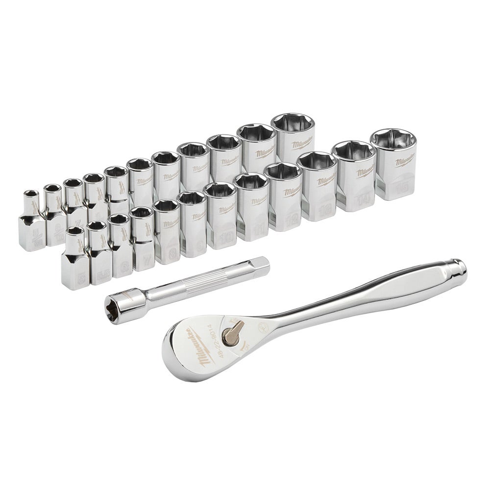 MILWAUKEE 1 4 Drive SAE Metric Socket Set - 25 Piece 48229044