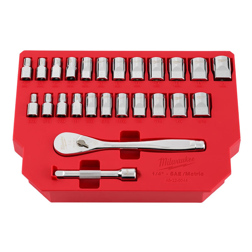 MILWAUKEE 1 4 Drive SAE Metric Socket Set - 25 Piece 48229044