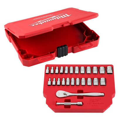 MILWAUKEE 1 4 Drive SAE Metric Socket Set - 25 Piece 48229044