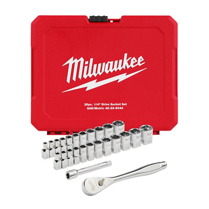 MILWAUKEE 1 4 Drive SAE Metric Socket Set - 25 Piece 48229044