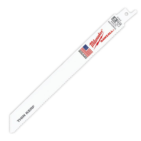 MILWAUKEE 200mm 10 14TPI Bi-Metal Reciprocating Saw Blade for Wood and Metal Cutting - THIN KERF - 5 Piece 48005193