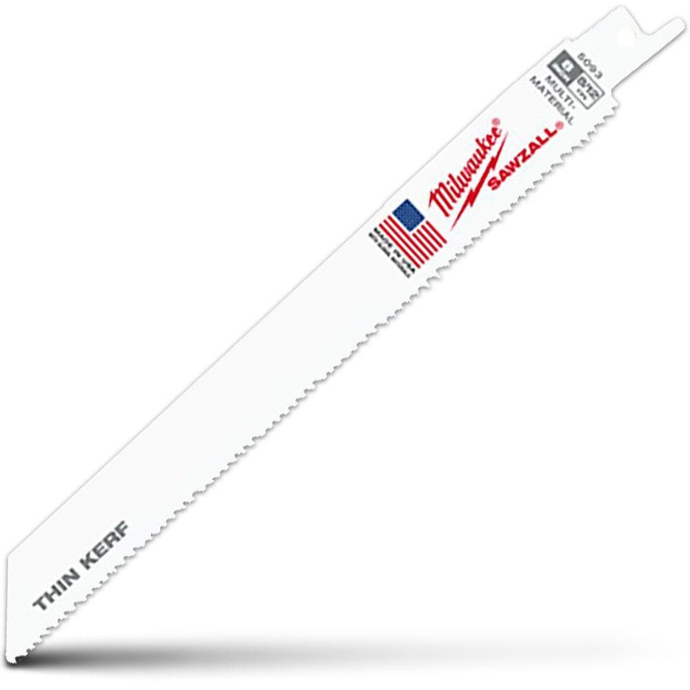 MILWAUKEE 200mm 8 12TPI Bi-Metal Reciprocating Saw Blade for Wood and Metal Cutting - THIN KERF - 5 Piece 48005093