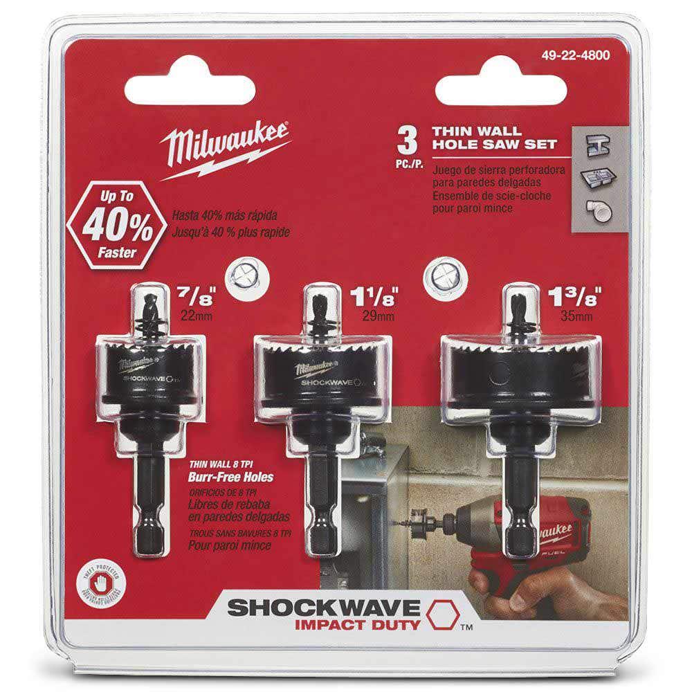 MILWAUKEE 22-32mm 1 4-Hex Bi-Metal Holesaw Set for Sheetmetal - SHOCKWAVE - 3 Piece 49224800