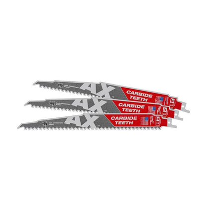 MILWAUKEE 230mm 5TPI TCT Reciprocating Saw Blade for Wood Nail Demoltion - THE AX - 3 Piece 48005326