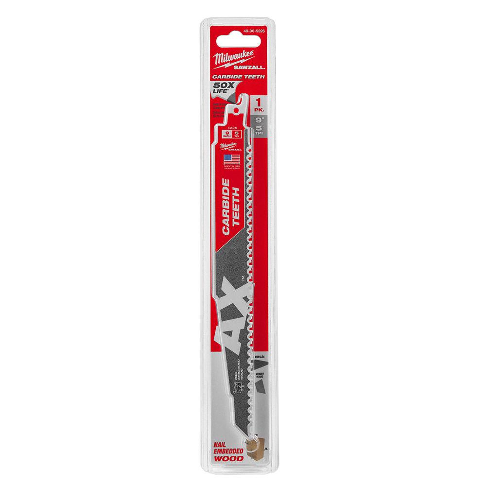 MILWAUKEE 230mm 5TPI TCT Reciprocating Saw Blade for Wood Nail Demolition - THE AX 48005226