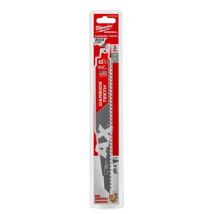MILWAUKEE 230mm 5TPI TCT Reciprocating Saw Blade for Wood Nail Demoltion - THE AX - 3 Piece 48005326