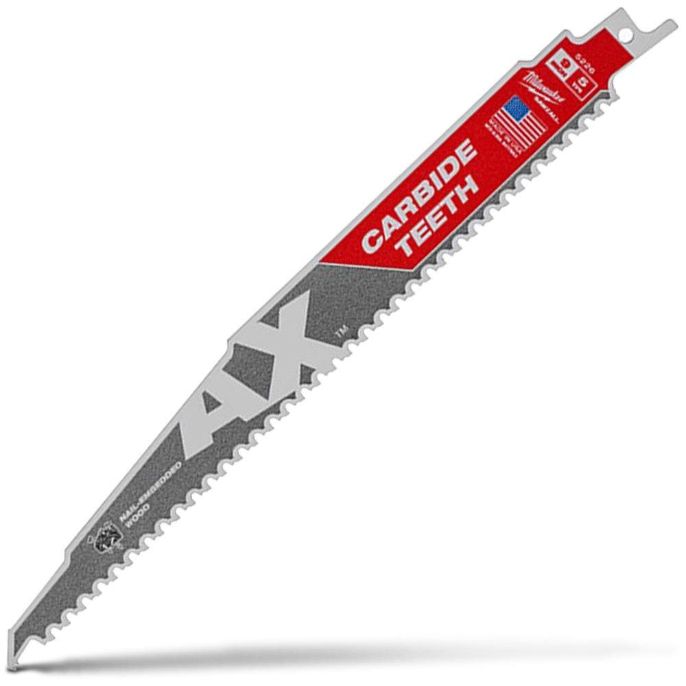 MILWAUKEE 230mm 5TPI TCT Reciprocating Saw Blade for Wood Nail Demolition - THE AX 48005226