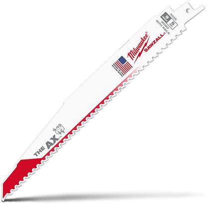 MILWAUKEE 230mm 5TPI Bi-Metal Reciprocating Saw Blade for Wood Nail Demolition - THE AX - 5 Piece 48005026