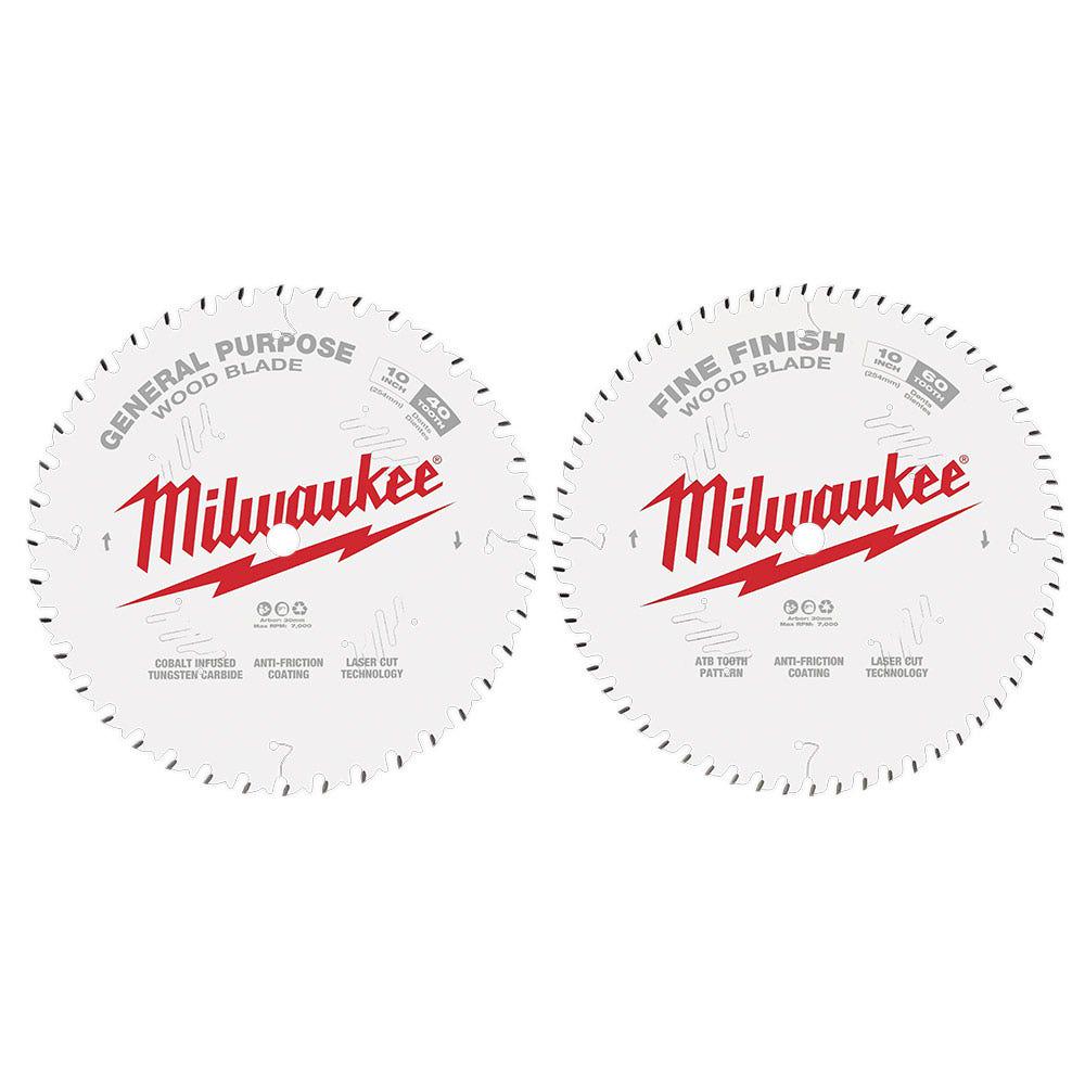 MILWAUKEE 254mm (10 ) General Purpose 40T and Fine Finish 60T Circular Saw Blades - 2 Piece 48408036