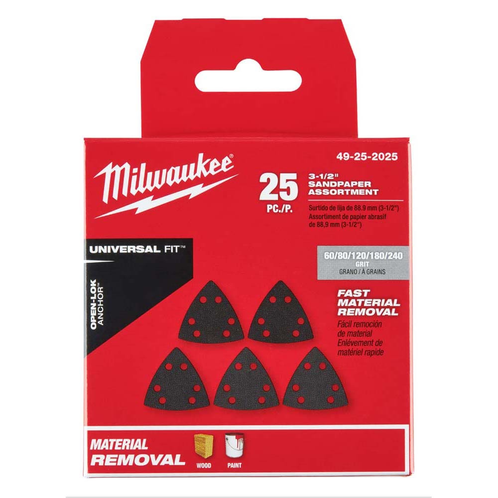 MILWAUKEE 25 piece OPEN-LOK 89mm Triangle Sand Paper Variety 49252025