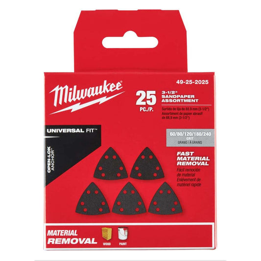 MILWAUKEE 25 piece OPEN-LOK 89mm Triangle Sand Paper Variety 49252025