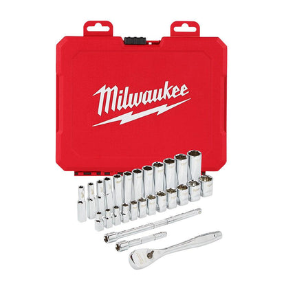 MILWAUKEE 28pc 1 4inch Drive Metric Ratchet and Socket Set 48229504
