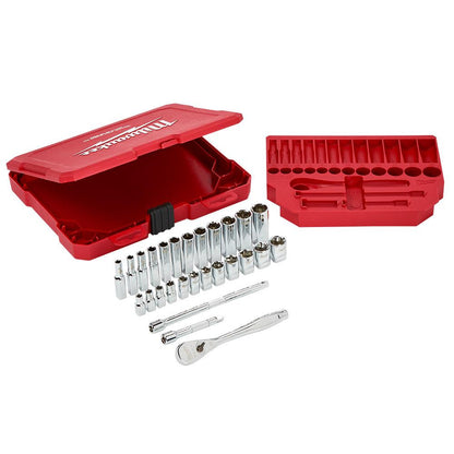 MILWAUKEE 28pc 1 4inch Drive Metric Ratchet and Socket Set 48229504