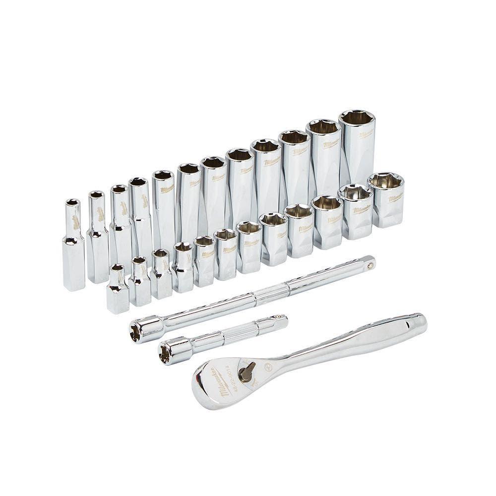 MILWAUKEE 28pc 1 4inch Drive Metric Ratchet and Socket Set 48229504