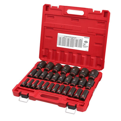 MILWAUKEE 29 Piece 1 2inch Drive 6 Point Shockwave Metric Deep Impact Socket Set 49667015