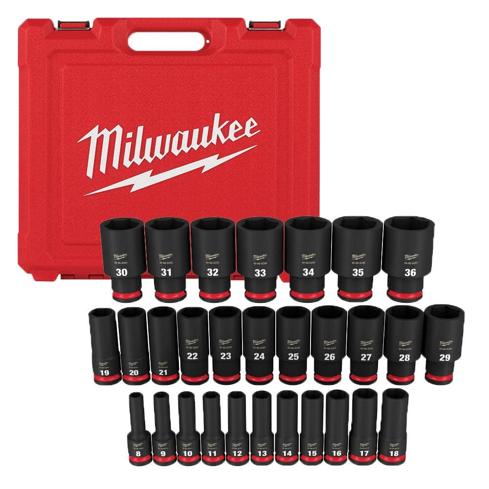 MILWAUKEE 29 Piece 1 2inch Drive 6 Point Shockwave Metric Deep Impact Socket Set 49667015