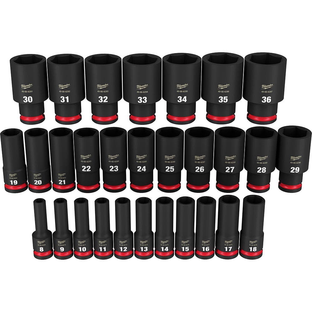 MILWAUKEE 29 Piece 1 2inch Drive 6 Point Shockwave Metric Deep Impact Socket Set 49667015