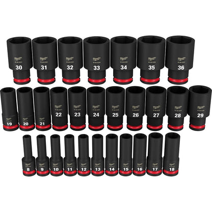 MILWAUKEE 29 Piece 1 2inch Drive 6 Point Shockwave Metric Deep Impact Socket Set 49667015