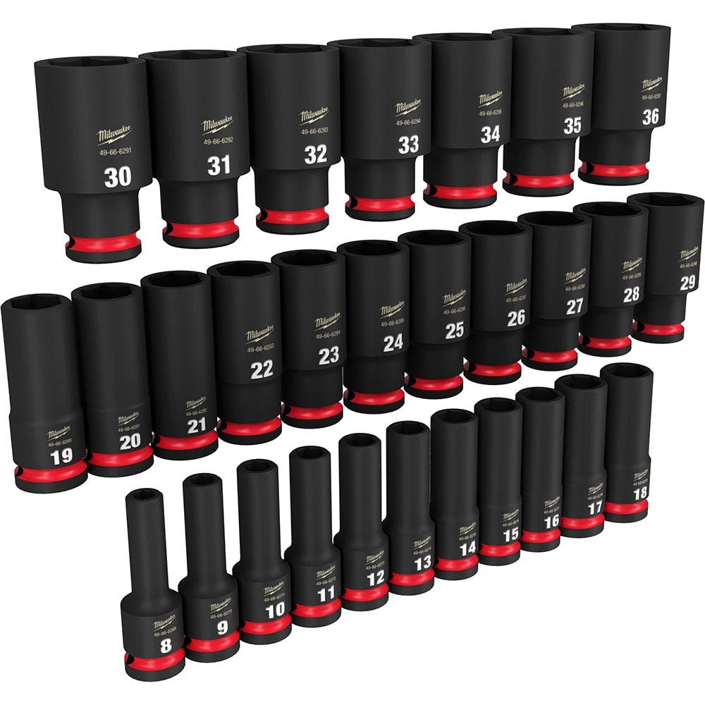 MILWAUKEE 29 Piece 1 2inch Drive 6 Point Shockwave Metric Deep Impact Socket Set 49667015
