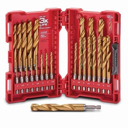 MILWAUKEE 2-13mm Metric 1 4-Hex Quick-Change HSS-TiN Jobber Drill Bit Set - RED-HELIX - 25 Piece 48894861