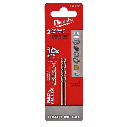 MILWAUKEE 2.5 x 57mm HSS-Cobalt Metal Jobber Drill Bit - RED HELIX 48892504