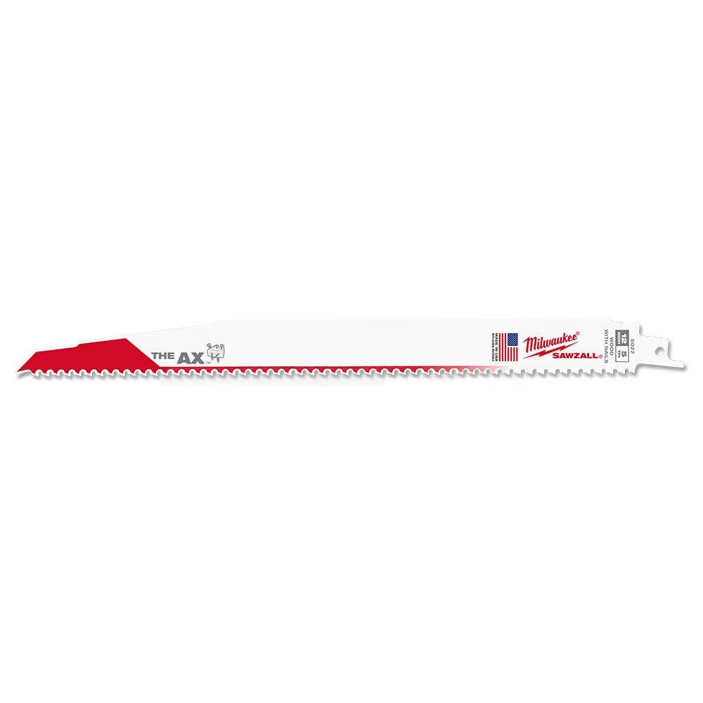 MILWAUKEE 300mm 5TPI Bi-Metal Reciprocating Saw Blade for Wood Nail Demolition - THE AX - 25 Piece 48008027