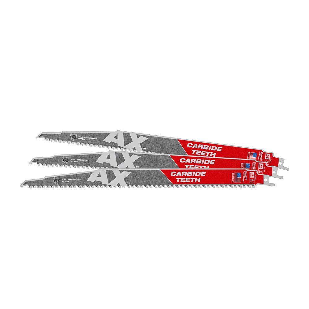 MILWAUKEE 300mm 5TPI TCT Reciprocating Saw Blade for Wood Nail Demoltion - THE AX - 3 Piece 48005327