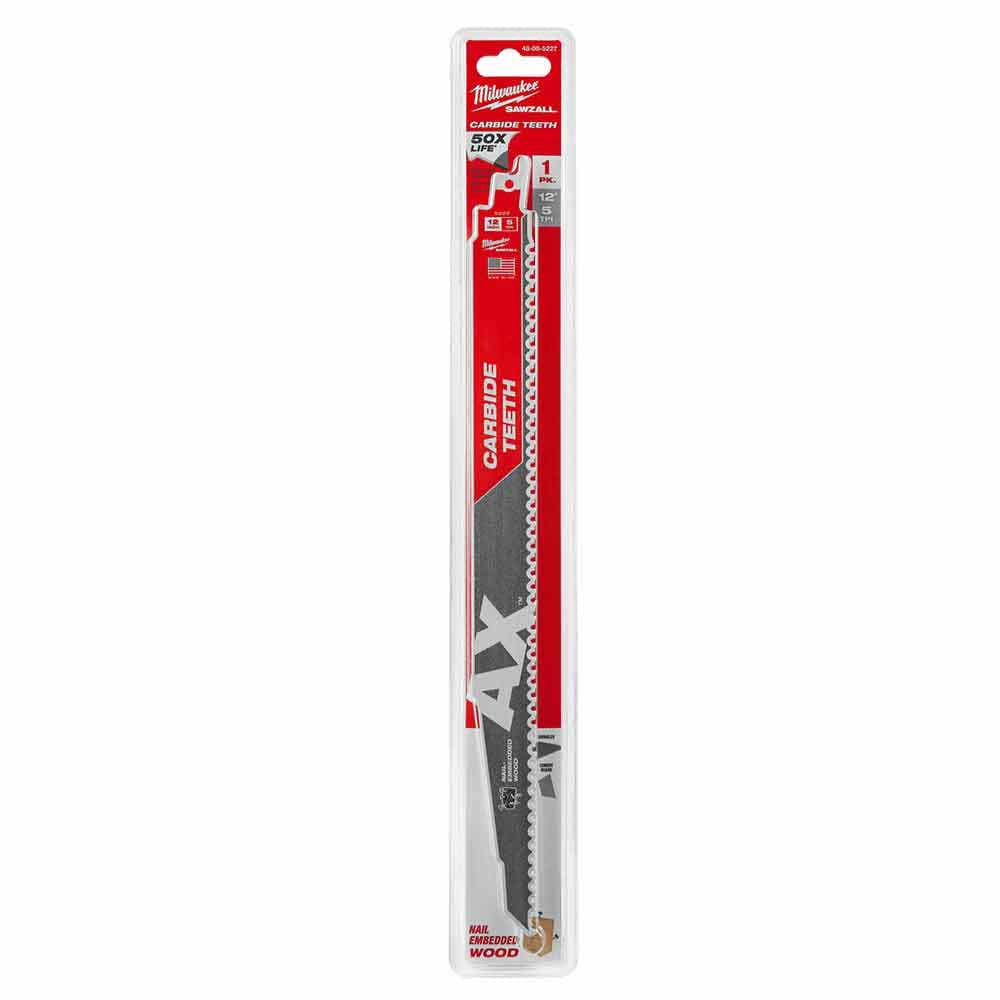 MILWAUKEE 300mm 5TPI TCT Reciprocating Saw Blade for Wood Nail Demolition - THE AX 48005227