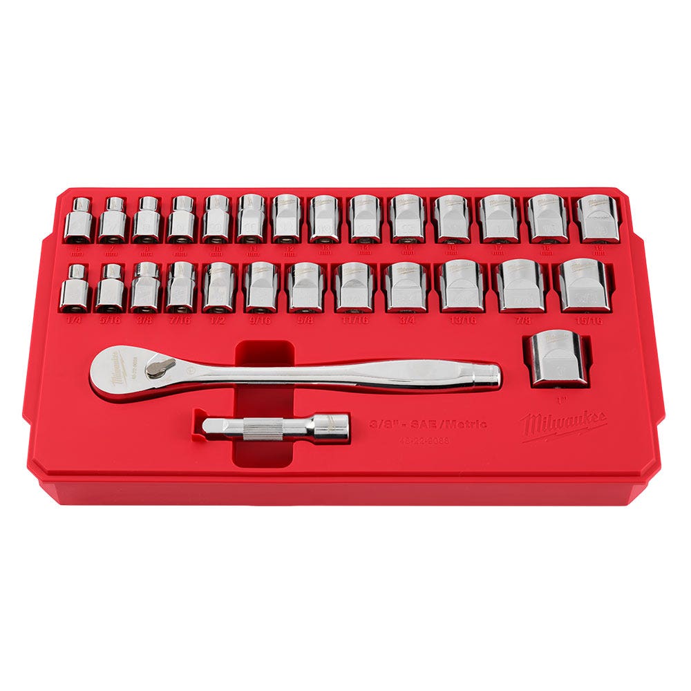 MILWAUKEE 3 8 Drive SAE Metric Socket Set - 29 Piece 48229088