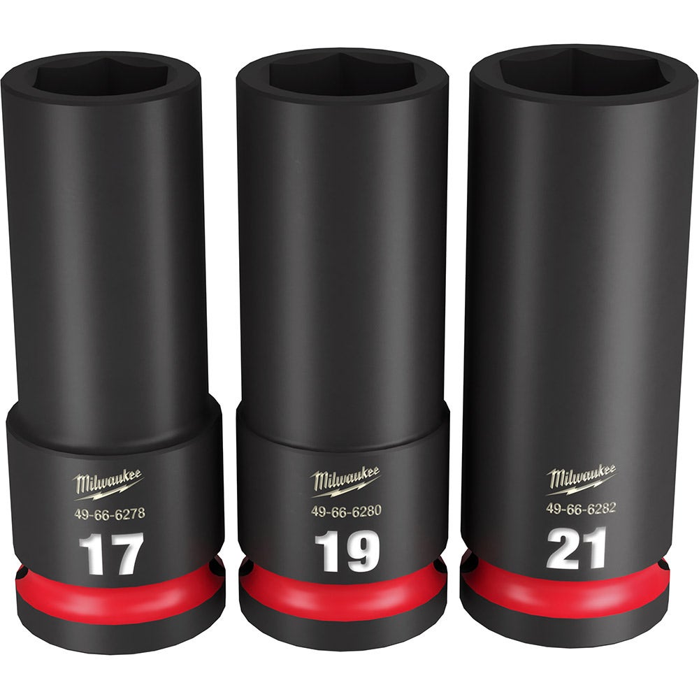 MILWAUKEE 3 Piece 1/2inch Drive 6 Point Shockwave Metric Deep Impact Socket Set 49667025