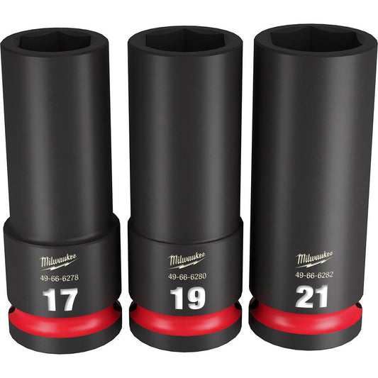 MILWAUKEE 3 Piece 1/2inch Drive 6 Point Shockwave Metric Deep Impact Socket Set 49667025