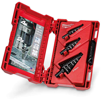 MILWAUKEE 3 Piece 4-12mm, 4-20mm, 6-35mm HSS Step Drill Bit Set 48899399