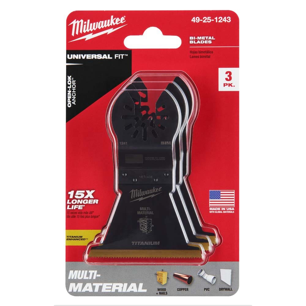 MILWAUKEE 3 piece 63.5mm OPEN-LOK Titanium Enhanced Bi-Metal Multi-Material Blade 49251243