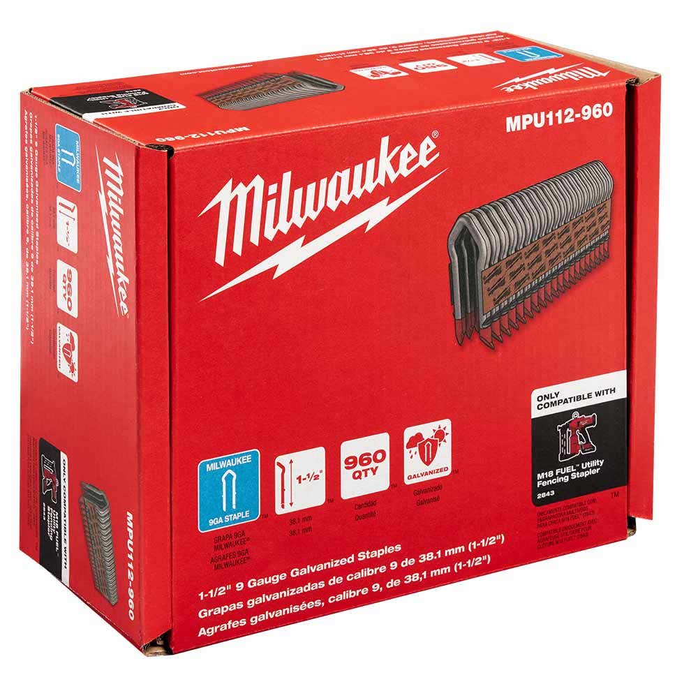 MILWAUKEE 40mm Fencing Staple 9GA/4mm - 960 pack MPU112960