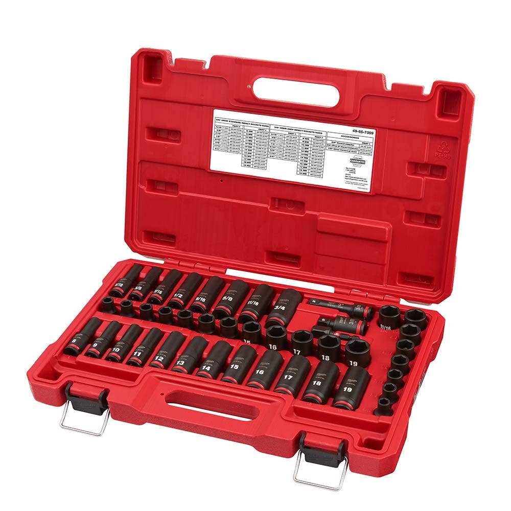 MILWAUKEE 43 Piece 3 8inch Drive 6 Point SAE and Metric Impact Socket Set 49667009