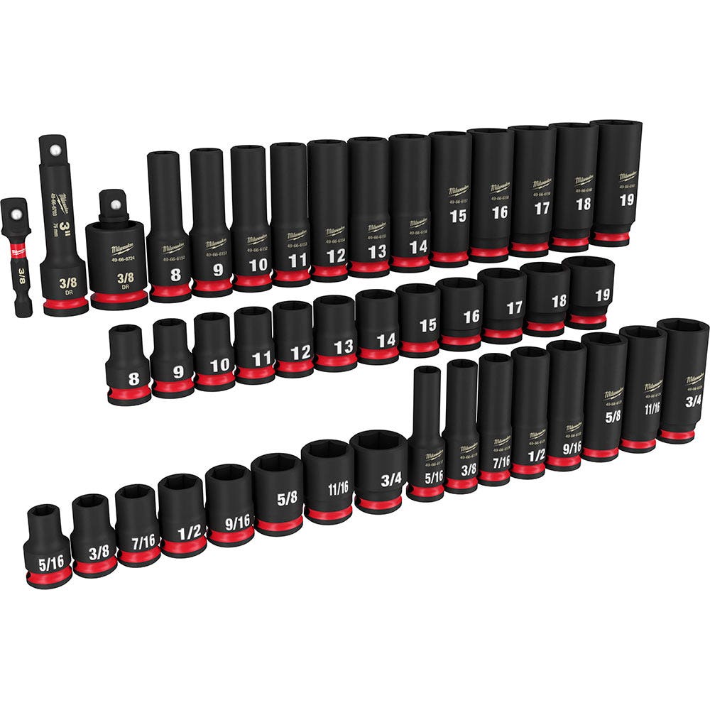 MILWAUKEE 43 Piece 3 8inch Drive 6 Point SAE and Metric Impact Socket Set 49667009