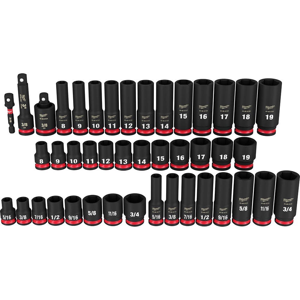 MILWAUKEE 43 Piece 3 8inch Drive 6 Point SAE and Metric Impact Socket Set 49667009