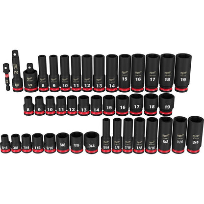 MILWAUKEE 43 Piece 3 8inch Drive 6 Point SAE and Metric Impact Socket Set 49667009