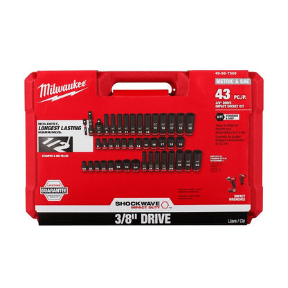 MILWAUKEE 43 Piece 3 8inch Drive 6 Point SAE and Metric Impact Socket Set 49667009