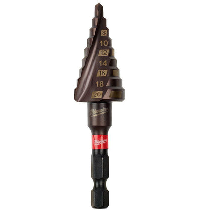 MILWAUKEE 4-20mm 9-Step 1 4-Hex HSS-TiAlN Spiral Flute Step Drill Bit - SHOCKWAVE 48899263