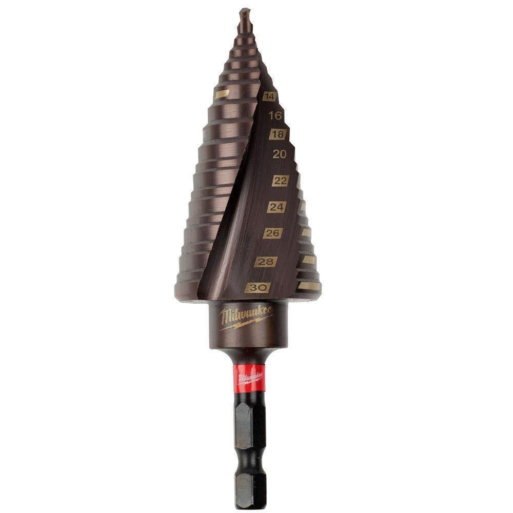 MILWAUKEE 4-30mm 14-Step 1/4-Hex HSS-TiAlN Spiral Flute Step Drill Bit - SHOCKWAVE 48899265