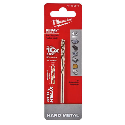 MILWAUKEE 4.5 x 80mm HSS-Cobalt Metal Jobber Drill Bit - RED HELIX 48892510