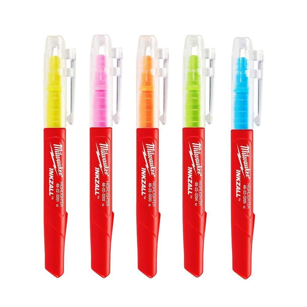 MILWAUKEE 5Pk Inkzall Color Jobsite Highlighter 48223206