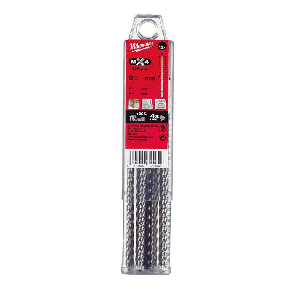 MILWAUKEE 5.0 x 160mm 2-Cutter SDS-plus TCT Hammer Drill Bit - M2 - 10 Piece 4932352520