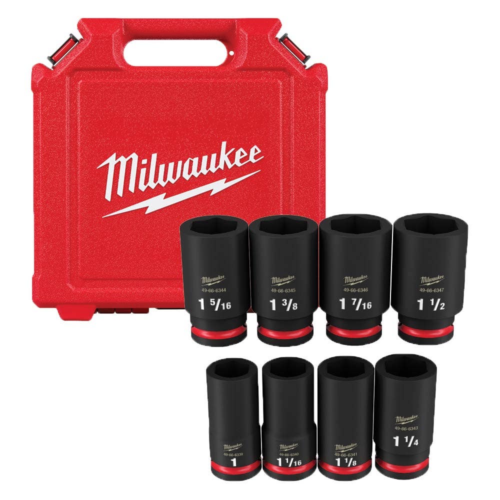MILWAUKEE 8 Piece 3/4inch Drive 6 Point Shockwave SAE Deep Impact Socket Set 49667018