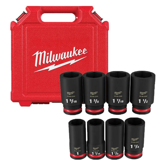 MILWAUKEE 8 Piece 3/4inch Drive 6 Point Shockwave SAE Deep Impact Socket Set 49667018