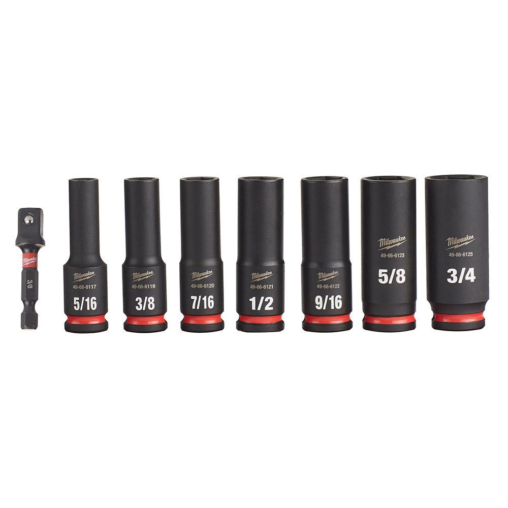 MILWAUKEE 8 Piece 3 8inch Drive 6 Point Shockwae SAE Deep Impact Socket Set 49667024
