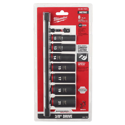 MILWAUKEE 8 Piece 3/8inch Drive 6 Point Shockwave Metric Deep Impact Socket Set 49667021