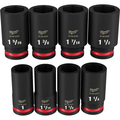 MILWAUKEE 8 Piece 3/4inch Drive 6 Point Shockwave SAE Deep Impact Socket Set 49667018
